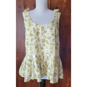 dip Women M Dressy Lemon Print Tank with Shoulder Ties NWT Linen Cotton Blend🍋